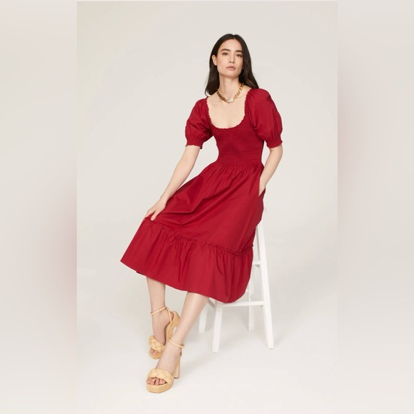 Louisa Nap Red Cotton Smocked Dress by Hill House Home - size medium - Picture 4 of 8